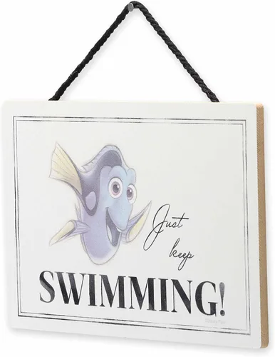 Vista 2 de Disney Buscando a Nemo Dory Frase Colgante de Madera para Decoración de Pared - Letrero de "Just Keep Swimming" para Decoración del Hogar