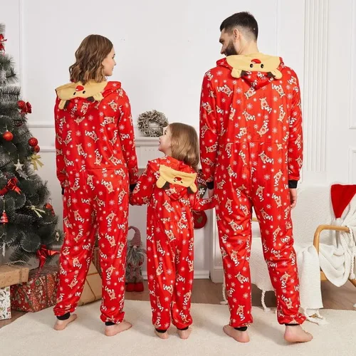 Vista 3 de Adisputent Pijamas de Navidad a juego para la familia, lindos conjuntos de pijamas de manga larga para parejas suaves de una pieza, divertidos