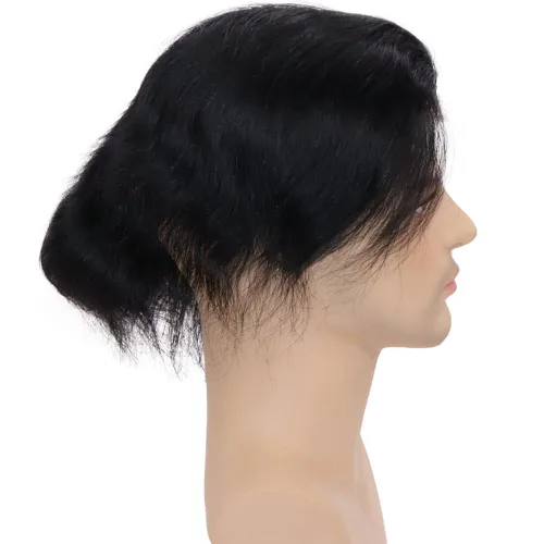 Vista 6 de Peluca de cabello humano europeo de repuesto para hombre, encaje suizo frontal, 0.003 in, piel fina, poliuretano, con bucle, 10 x 8 pulgadas