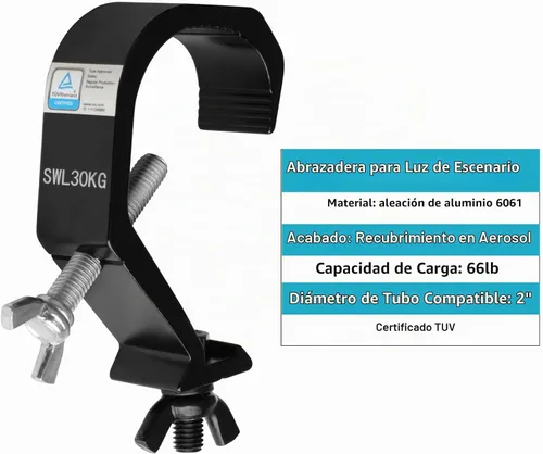 Vista 3 de heneng 5 abrazaderas C de armadura, se adaptan a armazón de diámetro exterior de 1.18 a 2 pulgadas, gancho de luces de escenario de aleación