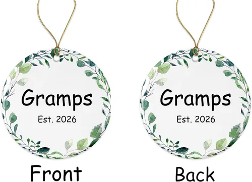 Vista 2 de Gramps Est. 2023 Ornamento – Nuevos Gramps 2023 – Adorno de árbol de Navidad para abuelos – Regalo para abuelos – Adorno de cerámica impreso