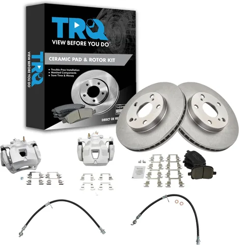 Vista 29 de TRQ Juego de pastillas de freno delanteras y rotores de cerámica, pinzas, mangueras, compatibles con Honda Odyssey 2005-2010