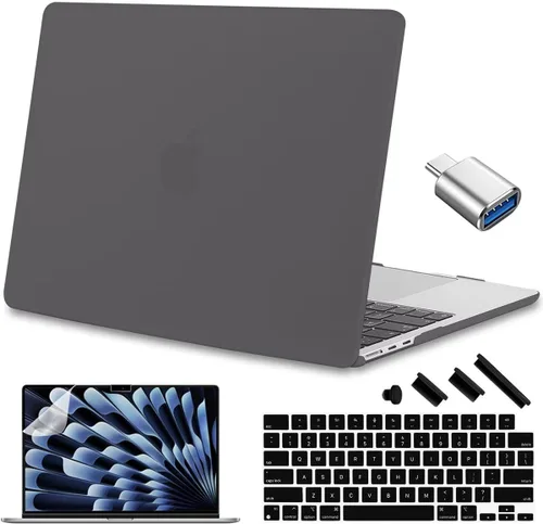Vista 19 de Compatible con MacBook Air de 15 pulgadas M2 M3 versión 2023 2024, funda rígida de plástico, funda de teclado y protector de pantalla y adaptador
