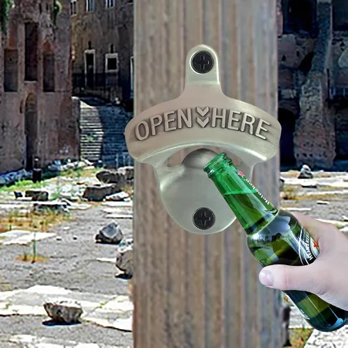 Vista 3 de Abrebotellas de pared de estilo antiguo con imanes, plateado rústico, a prueba de óxido, tornillo en la pared, abridor de cerveza magnético