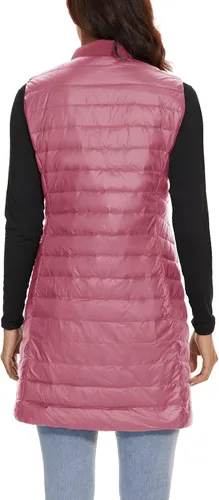 Vista 3 de ELFJOY Chaleco largo acolchado para mujer, tipo túnica, chaleco largo y plegable, ropa exterior de invierno