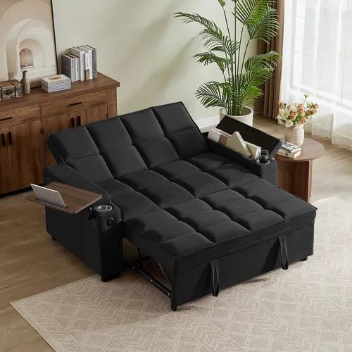 Vista 11 de Auvsoce - Sofá cama biplaza de 65 pulgadas, sofá convertible para sala de estar, sofá para RV con respaldo ajustable, chaise longue, mesa lateral