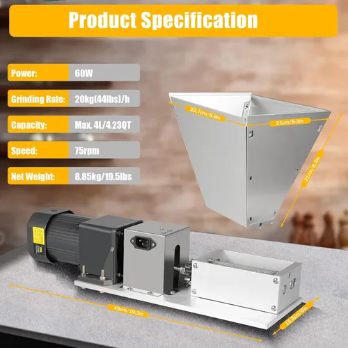 Vista 2 de Molinillo eléctrico de grano con rodillos ajustables, molinillo de cebada, trituradora de malta, molino de grano eléctrico de 110 V, 60 W