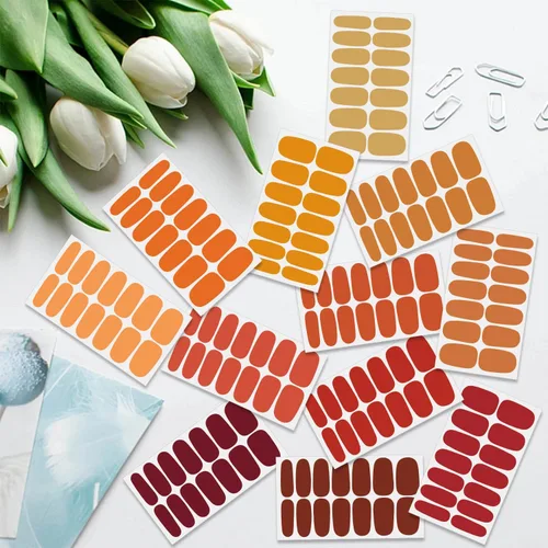 Vista 4 de 16 hojas de calcomanías de esmalte de uñas brillantes para mujeres, tiras de esmalte de uñas, tiras de uñas de gel, autoadhesivas, color sólido