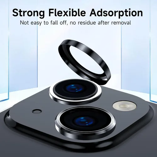 Vista 3 de YWXTW Protector de lente de cámara para iPhone 15/15 Plus/16e/ 17e, anillo de metal antiarañazos individual protector de pantalla de vidrio templado