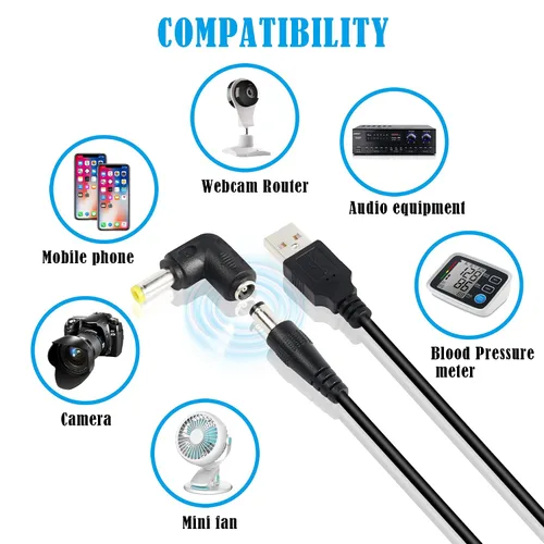 Vista 5 de GINTOOYUN Cable de alimentación USB 2.0 a CC USB2.0 a CC de 0.217 in x 0.083 in, cable de carga universal de 5 V con 10 tipos de conectores
