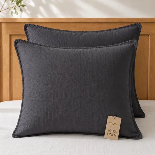 Vista 10 de TOSMO Juego de 2 fundas de almohada 100% lino tamaño estándar, fundas de almohada lavadas a la piedra, cierre de sobre, fundas de almohada suaves