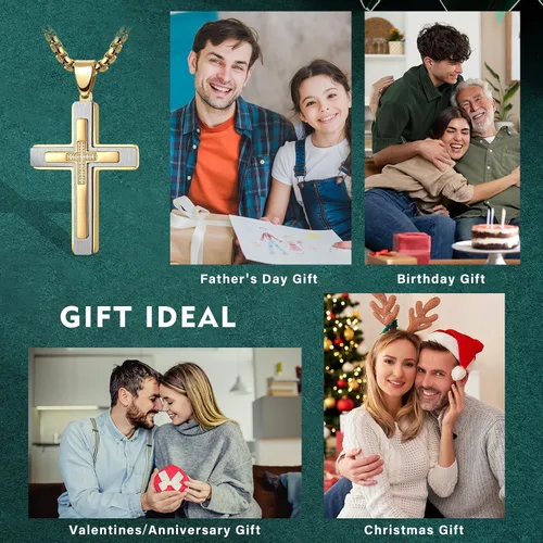 Vista 6 de PAITAIN Regalos para el día del padre para hombres, collar de cruz para padre, papá, marido, novio de esposa, hija, novia, hijo, regalos