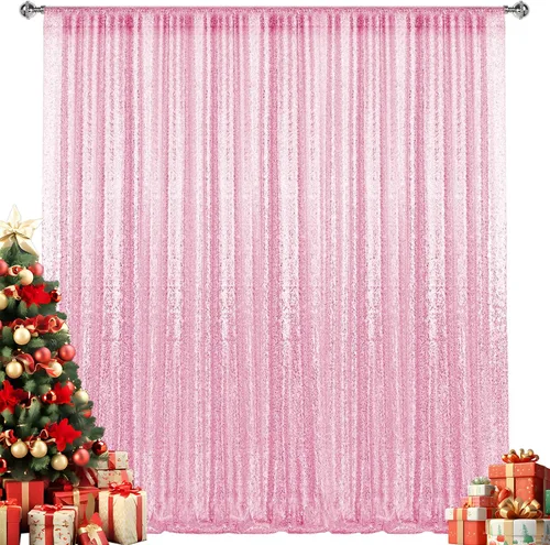 Vista 28 de 2 paneles de cortinas de fondo de lentejuelas verdes de 8 pies, cortinas de fondo de fotografía con purpurina para decoración de Navidad, boda