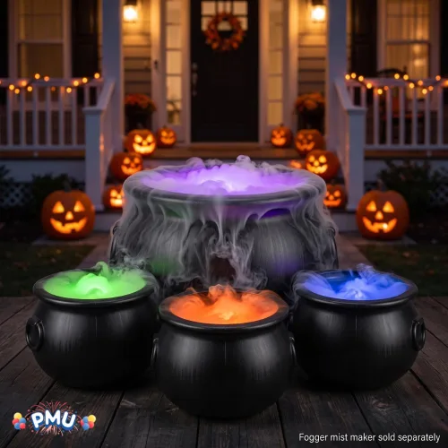 Vista 8 de PMU Caldero grande de Halloween 4p-16, (3) 8 pulgadas grande bruja plástico caldero tazón negro, para decoración de Halloween