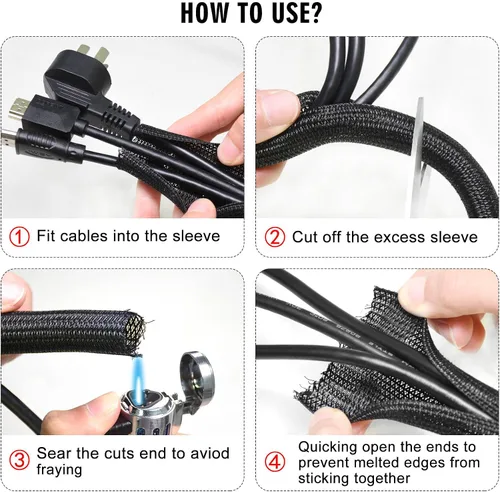 Vista 7 de Malla protectora de cable de 10 pies y 1/2 pulgada, funda dividida para cable de alimentación, USB, audio, cable para TV y computadora, protector