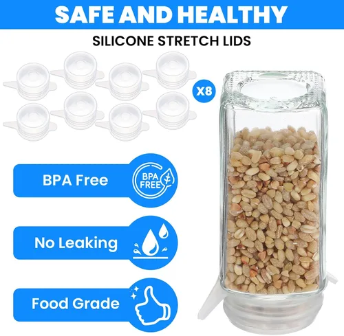 Vista 3 de Paquete de 8 tapas elásticas de silicona de 1.6 pulgadas para almacenamiento de alimentos, tapas selladas de boca pequeña, tapas de tarros masón