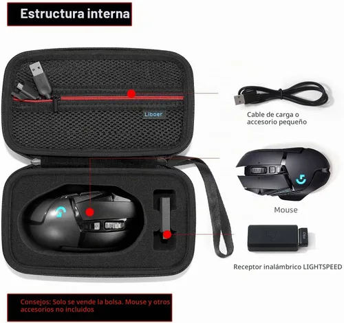 Vista 2 de Estuche rígido de transporte para mouse Logitech G502, estuche portátil para juegos, bolsa protectora de almacenamiento (negro)