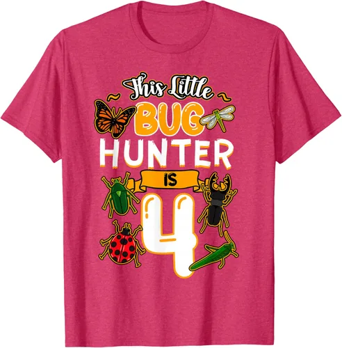 Vista 26 de Camiseta de fiesta de cumpleaños de insectos de este cazador de insectos de 4 años, Negro, S