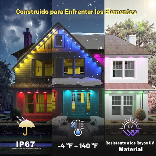 Vista 7 de Luces al aire libre permanentes 50ft RGB+IC alero luces para casa