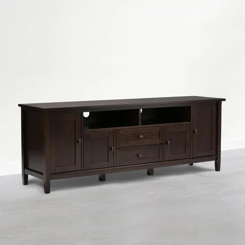 Vista 27 de SIMPLIHOME Warm Shaker - Soporte de TV de madera maciza de 72 pulgadas de Marrón rojizo