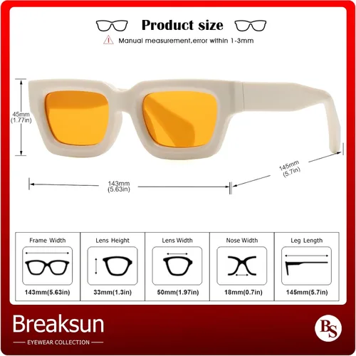 Vista 7 de Breaksun Gafas de sol rectangulares gruesas para mujeres y hombres, lentes de sol cuadrados gruesos de los años 90, lentes de sol de cara pequeña