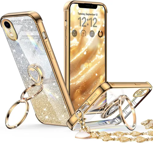 Vista 9 de XYZ para Funda de iPhone Xs Max con Soporte, Funda de Teléfono con Doble Soporte de Anillo, Funda de Amor-Corazón Linda de Lujo con Brillantina