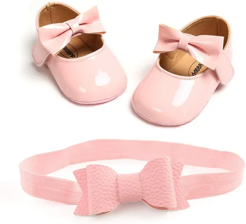 Vista 3 de OAISNIT Zapatos planos para bebé niña Mary Jane, zapatos de cuna con diadema