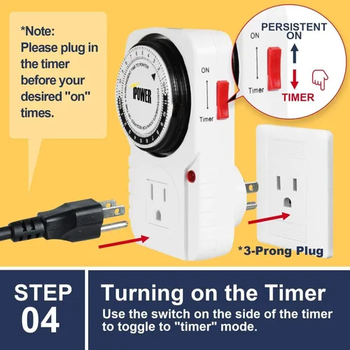Vista 5 de iPower Temporizador mecánico enchufable de 24 horas, temporizador para enchufes eléctricos acuario conectado a tierra, luz de crecimiento