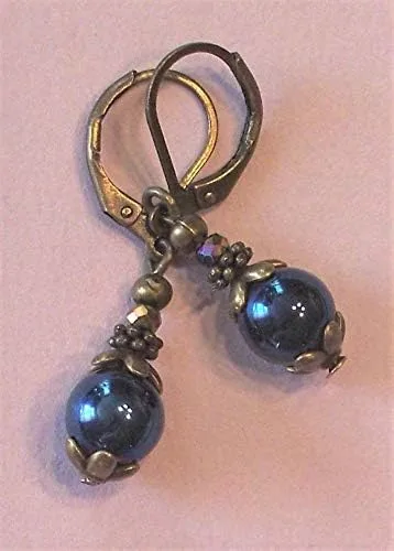 Vista 3 de Juego de aretes de cristal de arcoíris de hematita azul marino para mujer + caja de regalo gratis