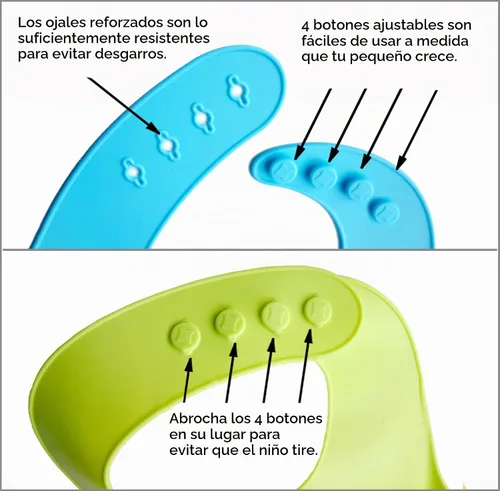 Vista 2 de Paquete de 2 baberos de silicona impermeables para bebé, ligeros, cómodos, fáciles de limpiar (verde/azul, pequeño)