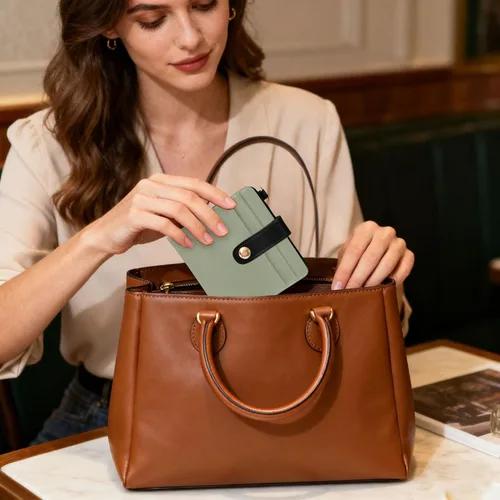 Vista 6 de Burbuja Sage Green Solid Color Womens Wallet Slim PU Leather Wallet with RFID Blocking, Bifold Zipper Coin ID Window Holder for Ladies