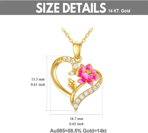 Vista 37 de Collar de flor de nacimiento de oro real de 14 quilates para mujer, oro amarillo creado moissanita con colgante de corazón, collares
