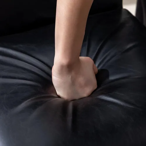 Vista 8 de Juego de 2 sillas de comedor modernas de tela, tapizadas de piel sintética, sillas de cocina sin brazos de mediados de siglo con patas negras