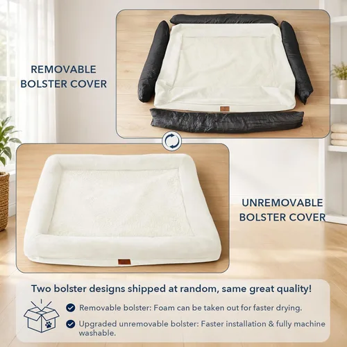 Vista 8 de Cama ortopédica grande para perros, cama impermeable para perros con funda extraíble, sofá suave para mascotas con 4 lados extraíbles y base Beige
