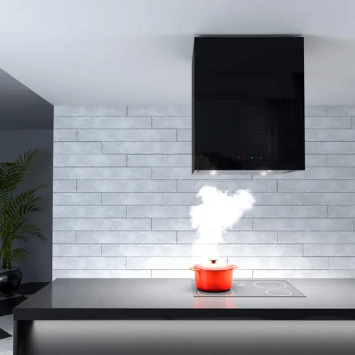 Vista 7 de Futuro Futuro Lombardy - Campana extractora negra de 24 pulgadas para montaje en isla, acero inoxidable y cristal negro, LED, ultra silenciosa