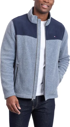Vista 4 de Tommy Hilfiger Chaqueta de forro polar clásica con cremallera frontal para hombre Azul marino/Gris claro