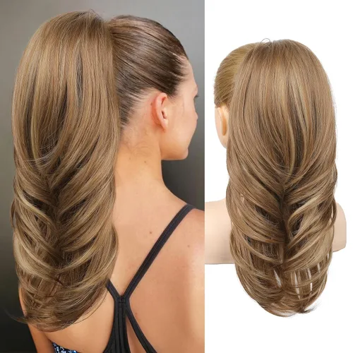 Vista 24 de SEIKEA Extensión versátil de cola de caballo con cordón, 18 pulgadas de largo, ondulado, con clip de varias capas, extensiones de cabello de cola