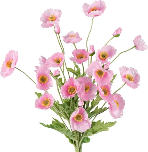 Vista 25 de FiveSeasonStuff Ramo de flores artificiales de amapolas de seda para recuerdo, hogar, boda, 22 pulgadas, 6 tallos (azul hielo antártico)