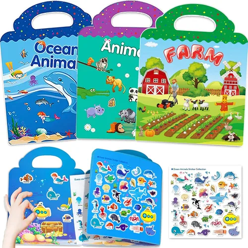Vista 9 de Libros de calcomanías reutilizables para niños, libros de calcomanías removibles de granja para niños pequeños de viaje para niñas y niños de 3, 4