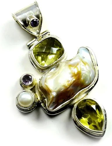 Vista 6 de 55Carat Natural Multi Stones Sterling Silver Multi Shape Gemstone Pendants For Women Designer Jewelry Natural-Multi-Stone-Design-10