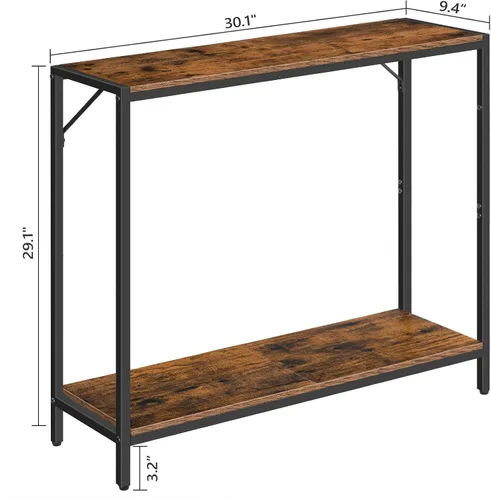 Vista 11 de MAHANCRIS Mesa consola, mesa de entrada de 2 niveles, detrás de la mesa del sofá, estilo industrial, resistente y estable, para sala de estar