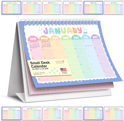Vista 22 de Small Desk Calendar 2027 Standing Flip - 2027 Desk Calendar Small 2027-2028 Colorful Pastel