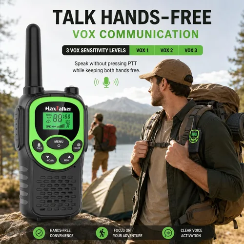 Vista 6 de Walkie Talkies - Paquete de 4 radios bidireccionales recargables FRS de Verde/Azul/Amarillo/Naranja