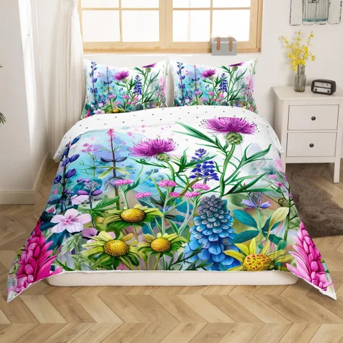 Vista 21 de Erosebridal Funda de edredón lavanda para niños, niñas, adultos, mujeres, funda de edredón de árboles verdes, tamaño individual, juego de ropa