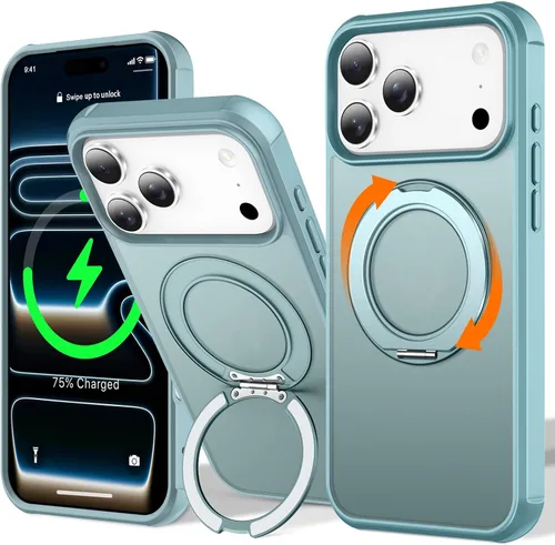 Vista 97 de UMIONE - Funda con diseño de anillo magnético giratorio de 360° para iPhone 11, soporte de bucle invisible integrado, compatible con Magsafe, funda