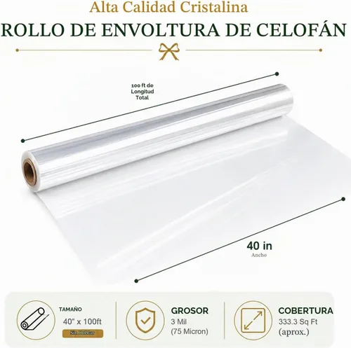 Vista 2 de Craft and Party, rollo de papel celofán transparente para envolver.
