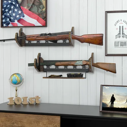 Vista 3 de MK877B - Estante para armas de pared, gancho horizontal para rifle único con estante para arco de armas de fuego, soporte de exhibición organizador