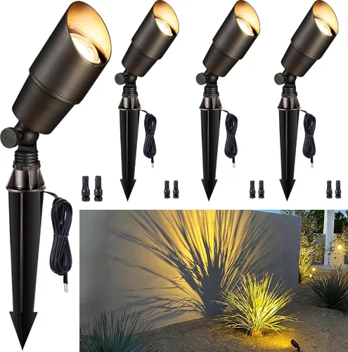 Vista 17 de Gardenreet Focos de Paisaje de Bajo Voltaje - Luz Ascendente LED de Latón para Exteriores 12V, Focos con Cable IP65 Impermeables, Bronce Antiguo
