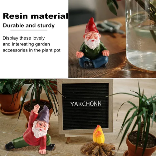 Vista 5 de Adorno de gnomos de jardín en miniatura para exteriores, estatua de elfo de resina, divertidos accesorios de jardín de hadas de gnomos para patio