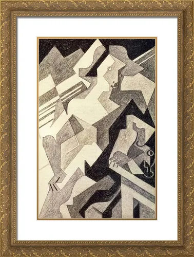 Vista 5 de ArtDirect Gris, Juan 19x24 Black Modern Framed Art Print with Double Matting Titled: Harlequin at Table II
